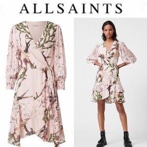 AllSaints Ari Nolina Floral-Print Crepe Mini Wrap Dress size 6